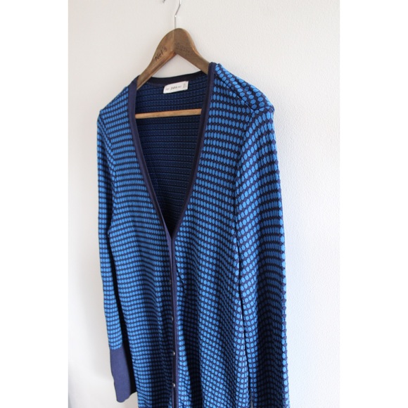 Zara Knit Bright Blue Print Long Buttoned Cardigan Large Preowned - Picture 4 of 6